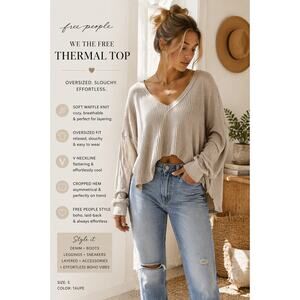 Free People We The Free Caroline Thermal Top S Beige Waffle Knit Oversized